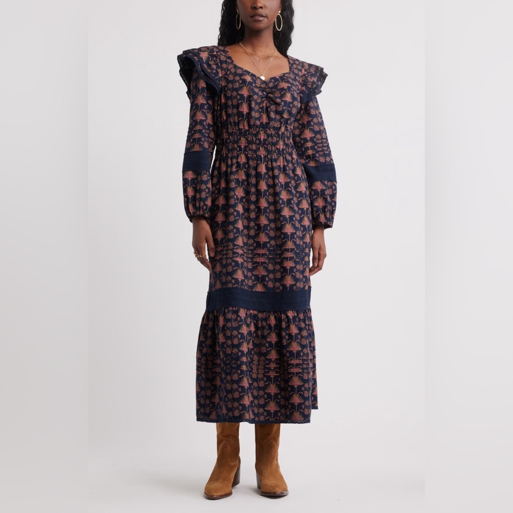 Elegant Navy & pink Floral Maxi Dress, LIKE NEW